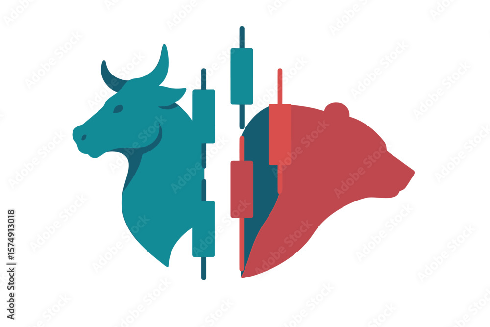 Aufkleber the notion of a market exchange is represented by a graphic that combines a bull and bear with a can
