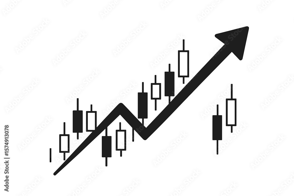 Aufkleber a financial chart featuring an uptrend line graph and candlestick set against a black and white back