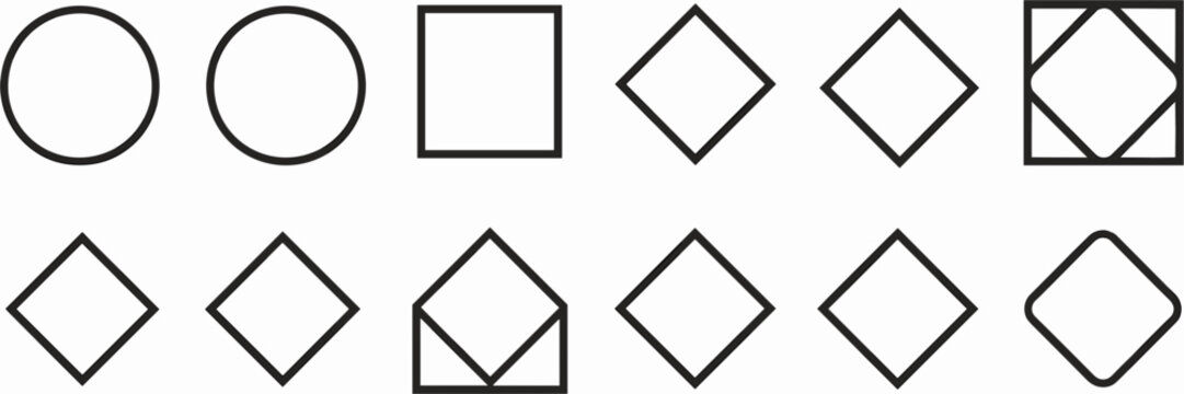 Geometric vector frame icons in basic shapes on white background