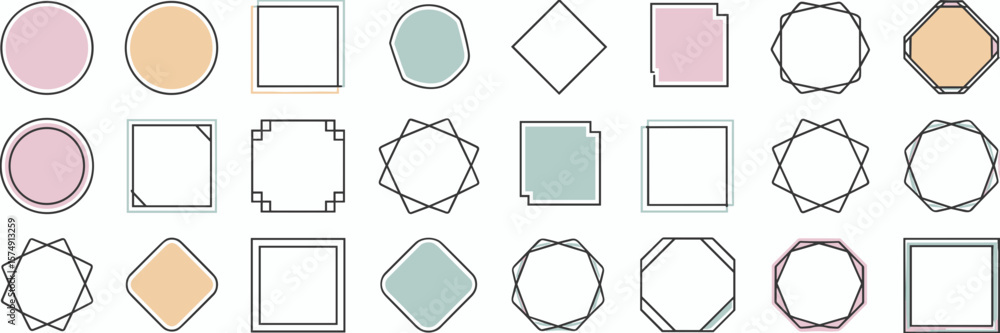 Poster pastel geometric vector frame icons in grid layout
