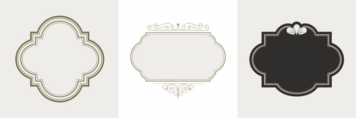 Trio of elegant vector frames in gold, black, and white – Suitable for print templates, gallery decor, or minimalist design projects