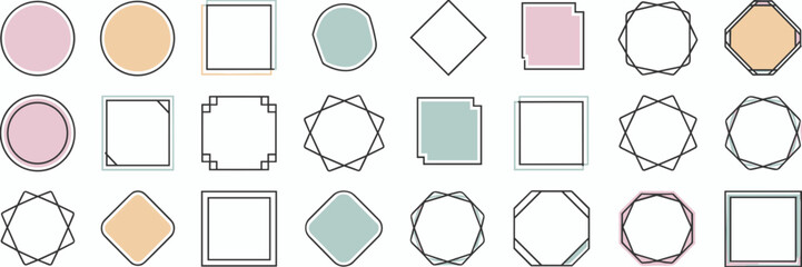 Pastel geometric vector frame icons in grid layout