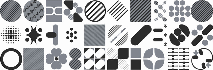 Vector icons of abstract shapes with textured patterns in grid layout