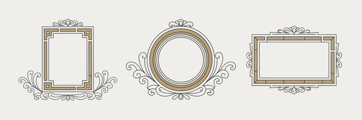 Elegant gold and white vector frames in different shapes – Great for digital stationery, posters, or decorative branding