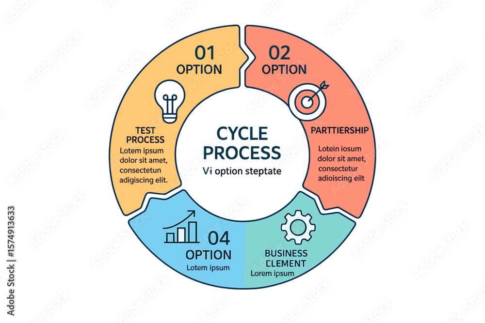 Aufkleber infographic business element featuring thin line icons in a cyclical process with four options, part