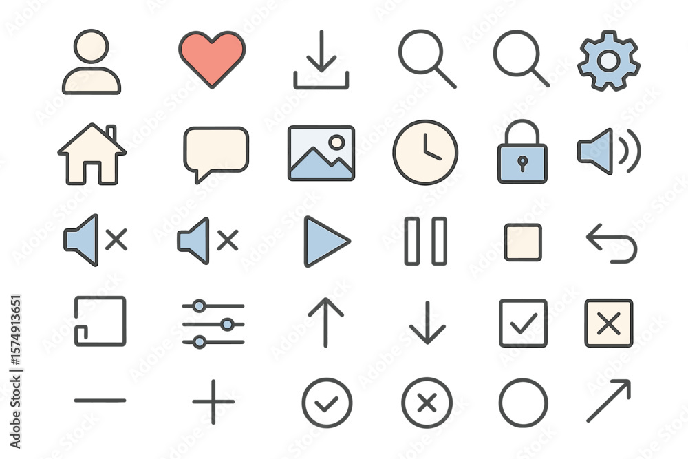 Poster icons for user interfaces, including a basic set of ui and ux icons, are available as vector illustr