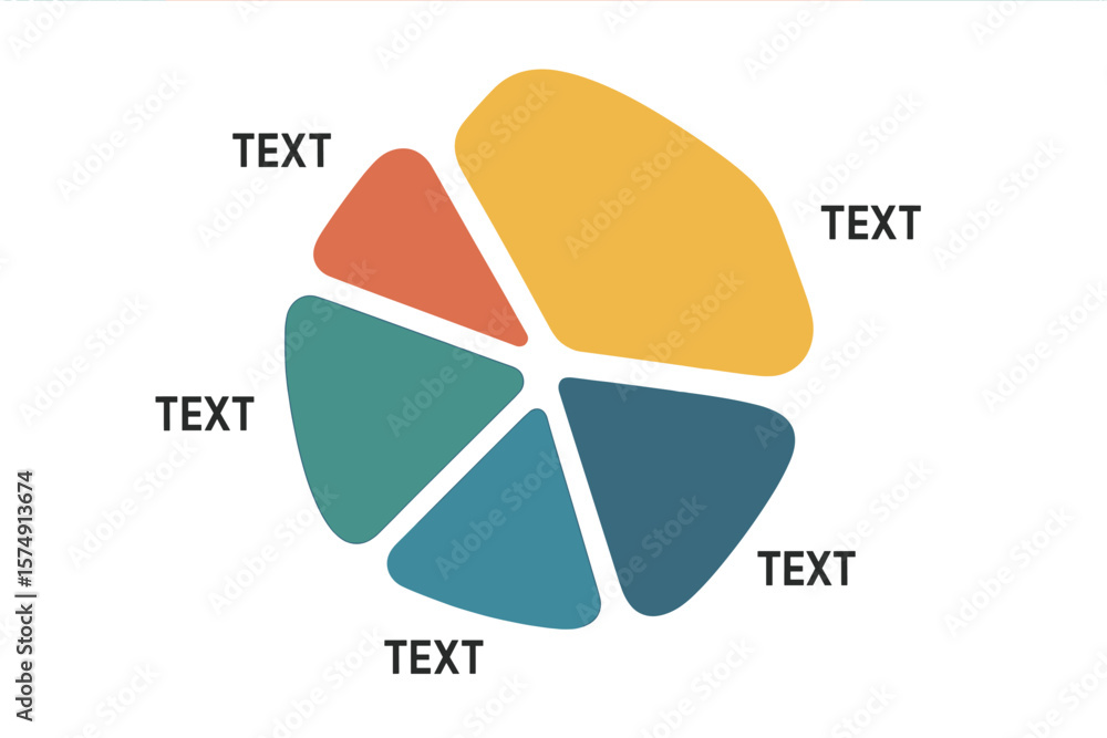 Poster infographic template for a vector pie chart presented as an abstract shape segmented into five parts