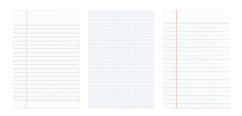 lined paper sheets isolated on transparent white background