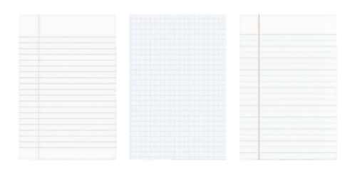 lined paper sheets isolated on transparent white background
