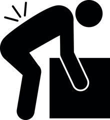 Heavy box lifting hazard sign. Back pain safety sign.