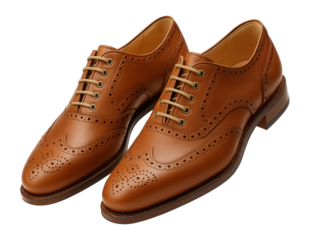 Tan leather brogues with intricate perforations and lace-up closure