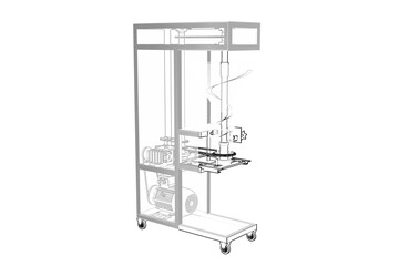 Industrial Meatball Maker Machine Technical Drawing Outline: Automated Meat Ball Forming Molding Equipment for Food Processing Production Line Engineering Blueprint Vector Diagram - Simple Line Art