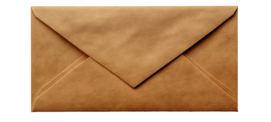 Brown paper envelope with visible crease patterns on transparent background