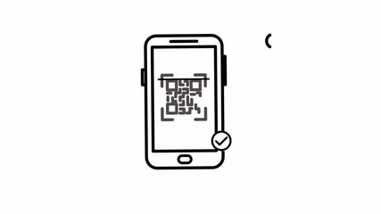Mobile QR Code Payment Success Line Art Animated Looping Video Alpha Channel Icon - Powered by Adobe