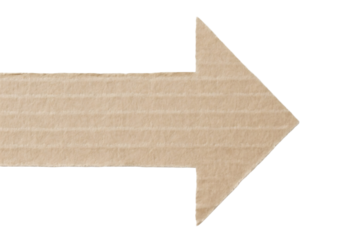 Brown cardboard arrow on transparent background. PNG 