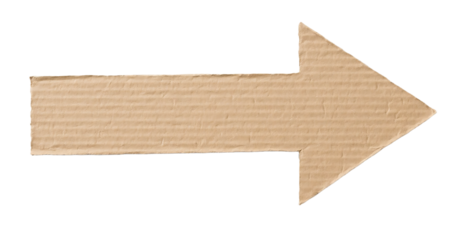 Brown cardboard arrow on transparent background. PNG 