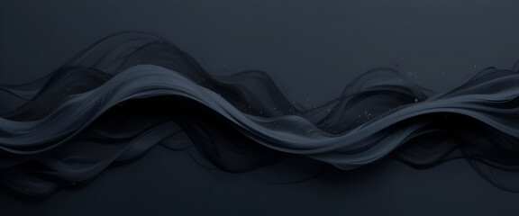 Black and deep navy abstract waves flowing gently, clean lines, matte finish, simple motion-inspired background