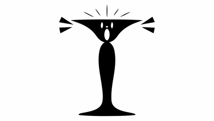 Stylized black silhouette of a surprised character with radiating lines and triangle accents design element