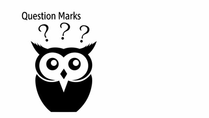 Black owl with three question marks above its head and the words question marks above the owl image