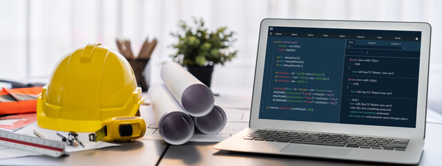 Software development programming on computer screen for brisk application and program coding
