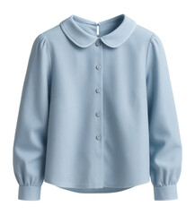 Light blue cotton blouse with Peter Pan collar and back button fastening