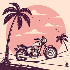 vintage background with palm trees and motorbike