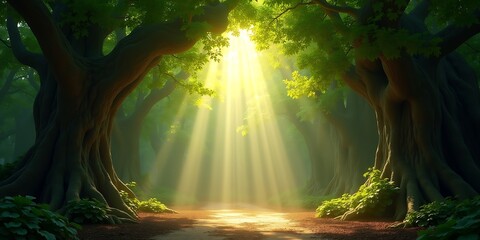 Obraz premium Framed Sunlight in Overhead Forest Canopy