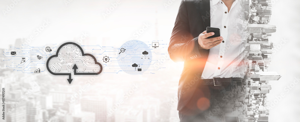 Poster cloud computing enables digital growth with secure data storage, scalable infrastructure, and strate