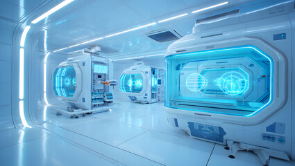 Medical equipment in a modern laboratory research room, showcasing healthcare technology and scientific advancements