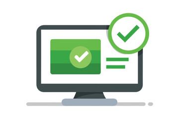 Computer screen with green checkmark and confirmation monitor technology