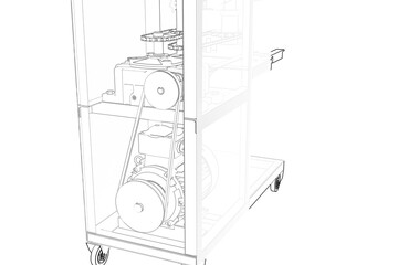 Wireframe Depiction of a Jenang and Cracker Dough Making Machine. This Technical Drawing, created with Simple Line Art and Outline Illustration, presents a detailed Monochrome view of the industrial