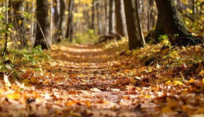 Sunny autumn path through forest