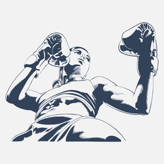 Confident female boxer low angle view, strong athletic woman fighter with gloves, hand-drawn vector illustration