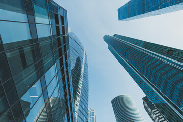 Modern glass skyscrapers on a clear day. Business center of a big city