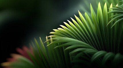 Close up of a leafy green plant with a dark background. Concept of calm and tranquility, as the lush green leaves seem to be reaching out towards the viewer