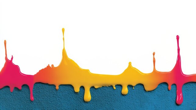 Colorful line of paint drips down a wall. The colors are bright and vibrant, creating a sense of energy and excitement. The image evokes a feeling of creativity and artistic expression