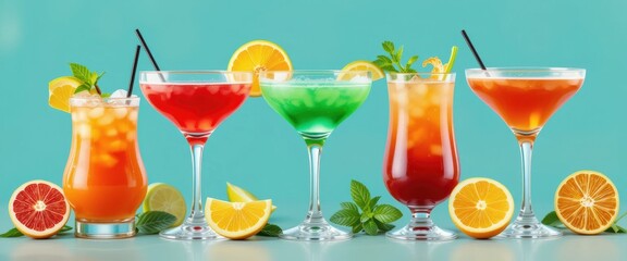 Refreshing Cocktail Mix, Beverages, Summer Party, Photography, Indoor, Close-Up, Vibrant Colors