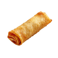 Golden brown crispy fried egg roll with visible layers against a black background.