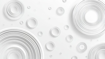White background with many circles of different sizes. The circles are all white and appear to be scattered randomly. The image has a minimalist and abstract feel to it