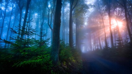 Explore the mystical foggy forest a scenic landscape photography background image hd