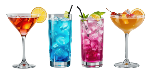Colorful Cocktails Displayed in Elegant Glasses, Perfect for Parties and Celebrations
