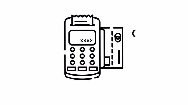 Card Transaction With Receipt Line Art Animated Looping Video Alpha Channel Icon