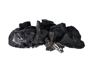 Natural wood charcoal is traditional charcoal made using hardwood isolated on a white background....