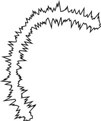 A series of sinuous curves forming a flowing path with sharp transitions and irregular movements.