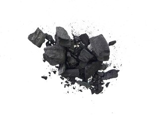 Natural wood charcoal is traditional charcoal made using hardwood isolated on a white background....