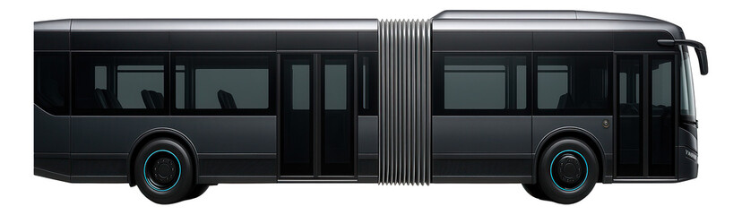 Articulated transit bus featuring a silver accordion joint and urban livery