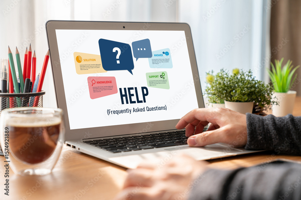 Poster help screen on the website provide answer to faq frequently asked question snugly with knowledge inf
