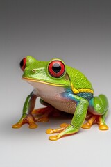 Obraz premium Red-eyed tree frog vibrant colors on display, showcasing nature's beauty against a clean white background