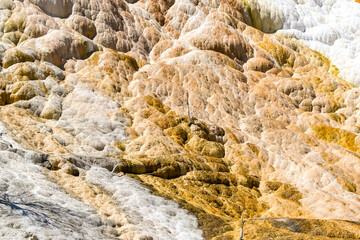 Close up view of the limestone Travertine Terraces at Mammoth Hot Springs in Yellowstone National Park
