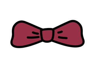 Illustration of a red bow tie with black outline on a white background